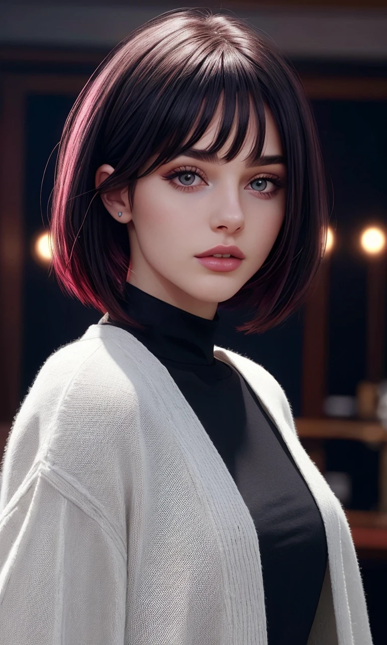 lbobh2024, 1 girl, best quality, masterpiece, photorealistic, raw image. cinematic lighting, bob hairstyle