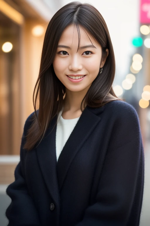 1girl,(RAW photo, best quality), (realistic, photo-realistic:1.4), masterpiece, an extremely delicate and beautiful, extremely detailed, 2k wallpaper, Amazing, finely detail, extremely detailed CG unity 8k wallpaper, ultra-detailed, highres, soft light, beautiful detailed girl, extremely detailed eyes and face, beautiful detailed nose, beautiful detailed eyes,cinematic lighting,perfect anatomy,slender body,smiling ,(bokeh:1.3)
in front of izakaya,narrow street like nakano,lights reflected on wet floor,after rain,night time,shop sign lights,winter night
wearing cashmere jacket
<lora:yokoyamayui_lora:0.7>