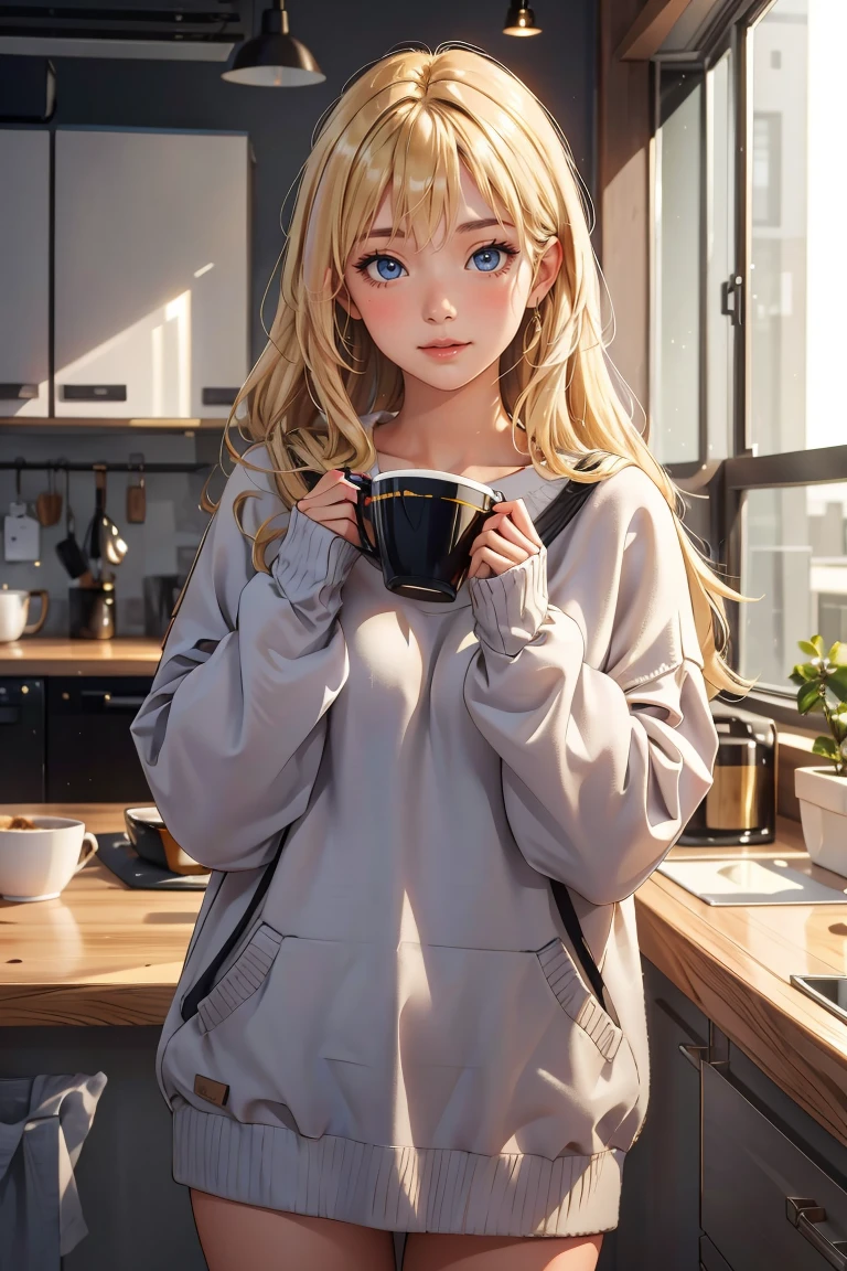 masterpiece, best quality,
1girl, 
 <lora:OversizedClothes_FefaAIart:1>,
long hair,  blonde hair,
oversized sweater,