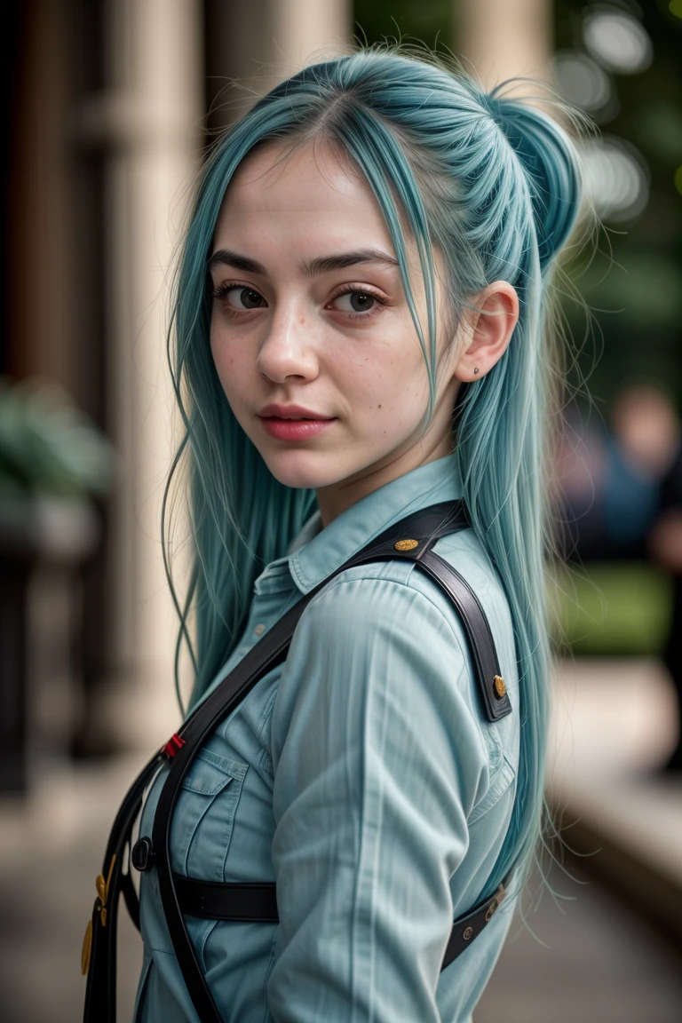 RAW photo, tv_Jane_Blue_MXAI_V1, happy expression,standing, wearing military uniform , museum, pale skin, shot from the side, full body shot, flirting with the camera, instagram pose, photo, f1.4, 40mm, raw, 8k, textured skin, skin pores, intricate details, PA7_Photo <lora:detail_slider_v4:0.7>
