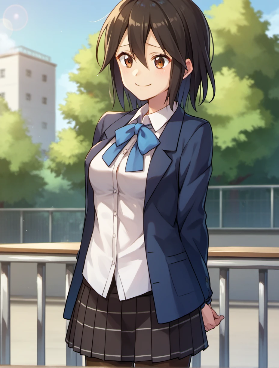 score_9, score_8_up, score_7_up, score_6_up, score_5_up, score_4_up, BREAK
InabaHimeko, 1girl, solo, school uniform, pantyhose, breasts, skirt, arms behind back, ribbon, smile,
<lora:InabaHimeko_PD6XL:1>