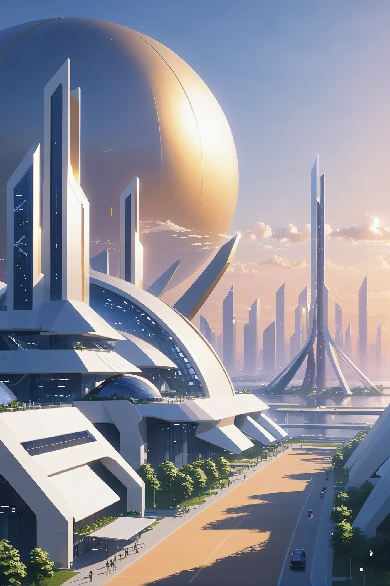 golden hour, scenery, "at the exotech Arcology"<lora:EnvyScifiFantasySliderXL01:1>