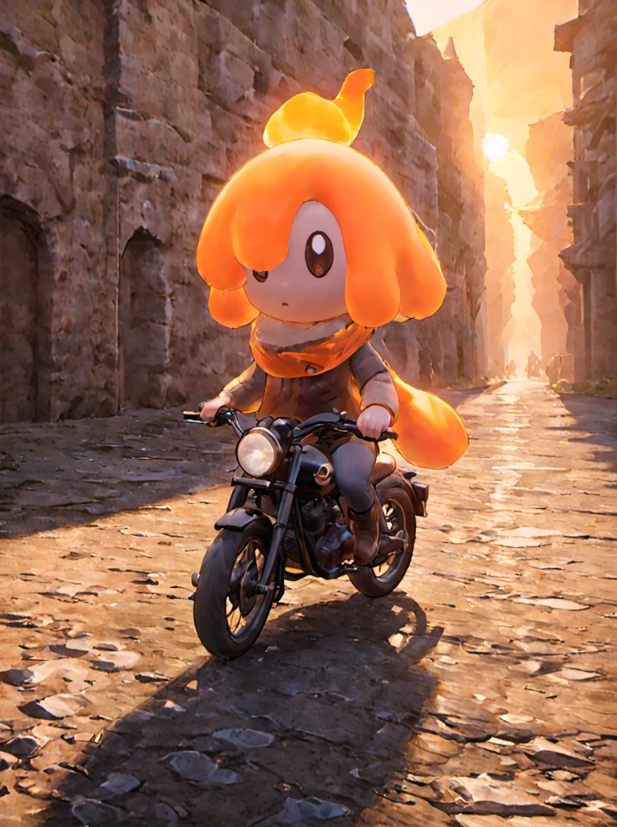 palworld-flambelle, <lora:palworld_flambelle_xl_lora_v4-000030:0.7>, full body, (riding motorcycle:1.5),
masterpiece, best quality, sunset, fantasy landscape, full body, standing
