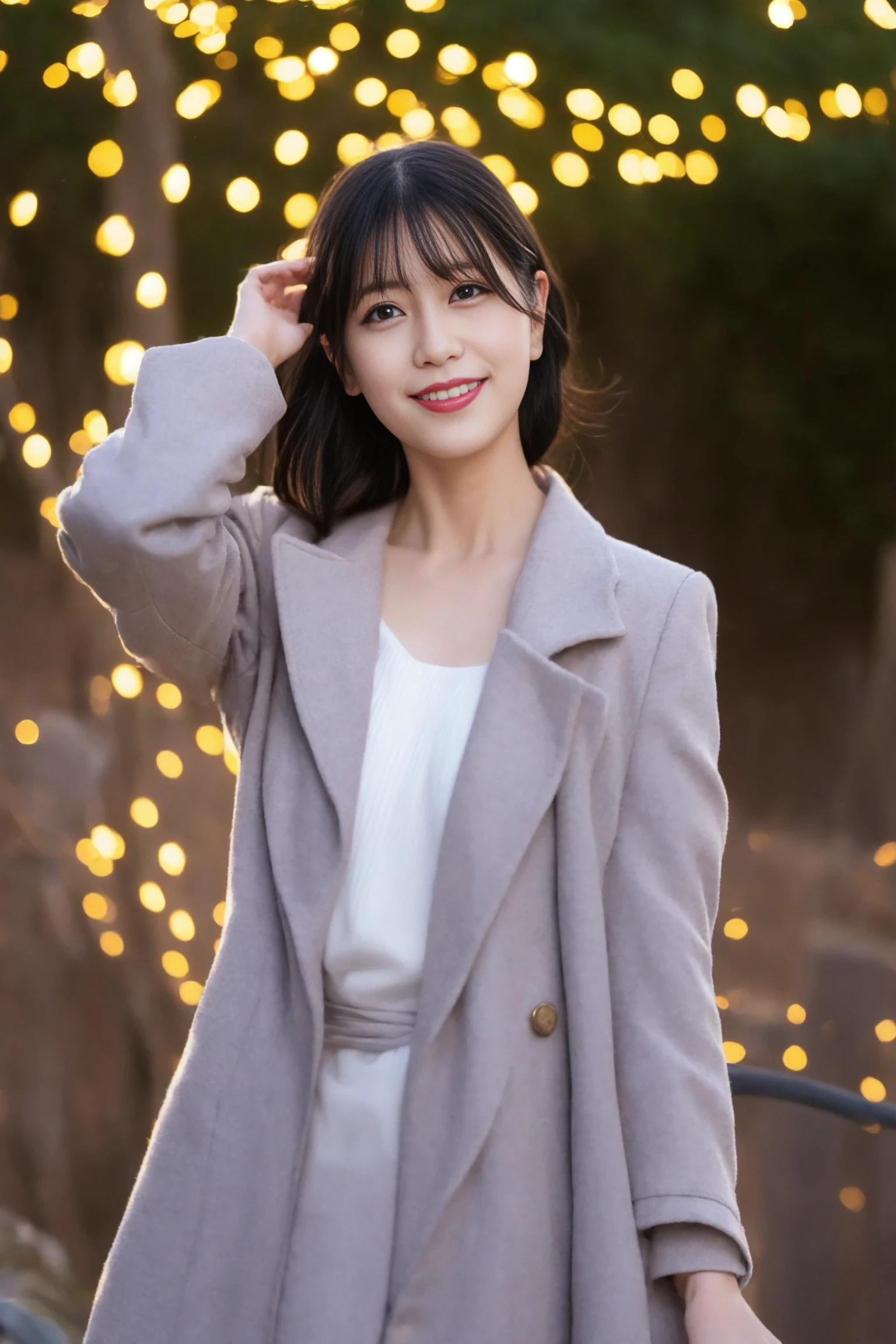 <lora:reika_shimizu_v01:0.9>, 
 (8k, RAW photo, best quality, masterpiece:1.2), (realistic, photo-realistic:1.37), omertosa,1girl, blurry background,city, sunlight,professional lighting, photon mapping, radiosity, physically-based rendering, backlight bokeh, blurry background,smile, ((black choker)), red lips, student ,((lights shinning on the face))
head portrait
,
sunlight, ((outdoors)) ,((light shinning on the hair))
((short jacket)),
((short hair)), ((floating hair)), black hair,wavy hair, glowing hair,
135mm lens,,big breast,red lips,smile,