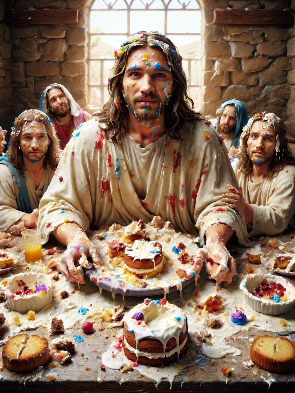 ais-cakemess jesus at the last supper <lora:Cake_Mess_SDXL:1>