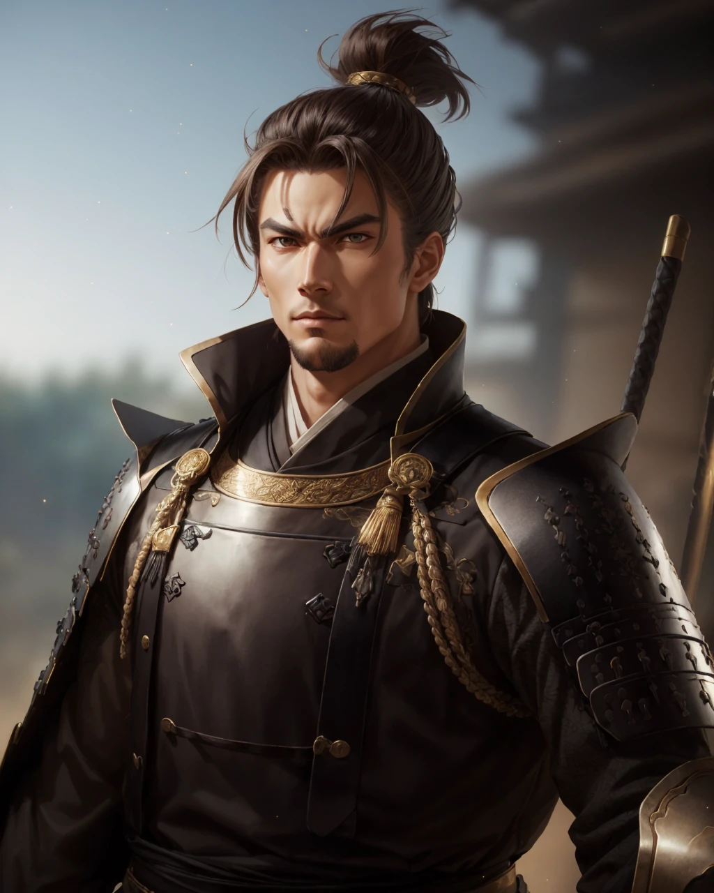 best quality,masterpiece,highly detailed,ultra-detailed, katanaV2
<lora:neg4all_bdsqlsz_V3.5:-1>
A warrior adorned in heavy armor with golden edges and gemstone inlays, highlighting his noble status. The clothing is primarily deep brown, exuding a mature and composed atmosphere. The hairstyle is neat and simple, adorned with a graceful hairpin.
<lora:nobunagakatana:1>
