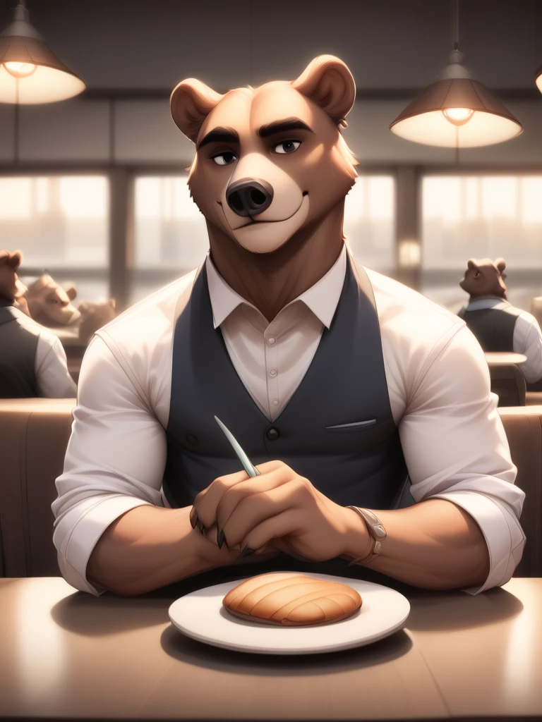 <lora:2.5DStylePonyDiffusionV6XL_V0.1:1>,score_9,score_8_up,score_7_up,score_6_up,score_5_up,score_4_up,source_furry,gentleman bear sit at a table at a cafe,bear,gentleman,solo focus,rating_safe,