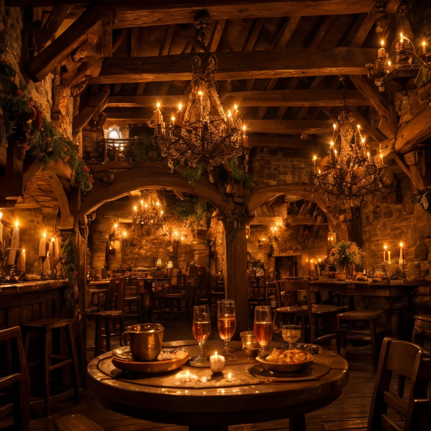 (masterpiece:1.2), (best quality,:1.2), 8k, HDR, ultra detailed, ((photorealistic)), perfect anatomy, professional light, cinematic lighting, fashion photography, ambient lighting, <lora:detail_slider_v4:2.5>, a medieval tavern, long tables, chairs, candles, smoke in the air, fireplace, stairs leading up, shields on the wall, ((perfect hands)), perfect faces, FanTav, <lora:FantasyTavern-10:0.7>, epiCPhoto