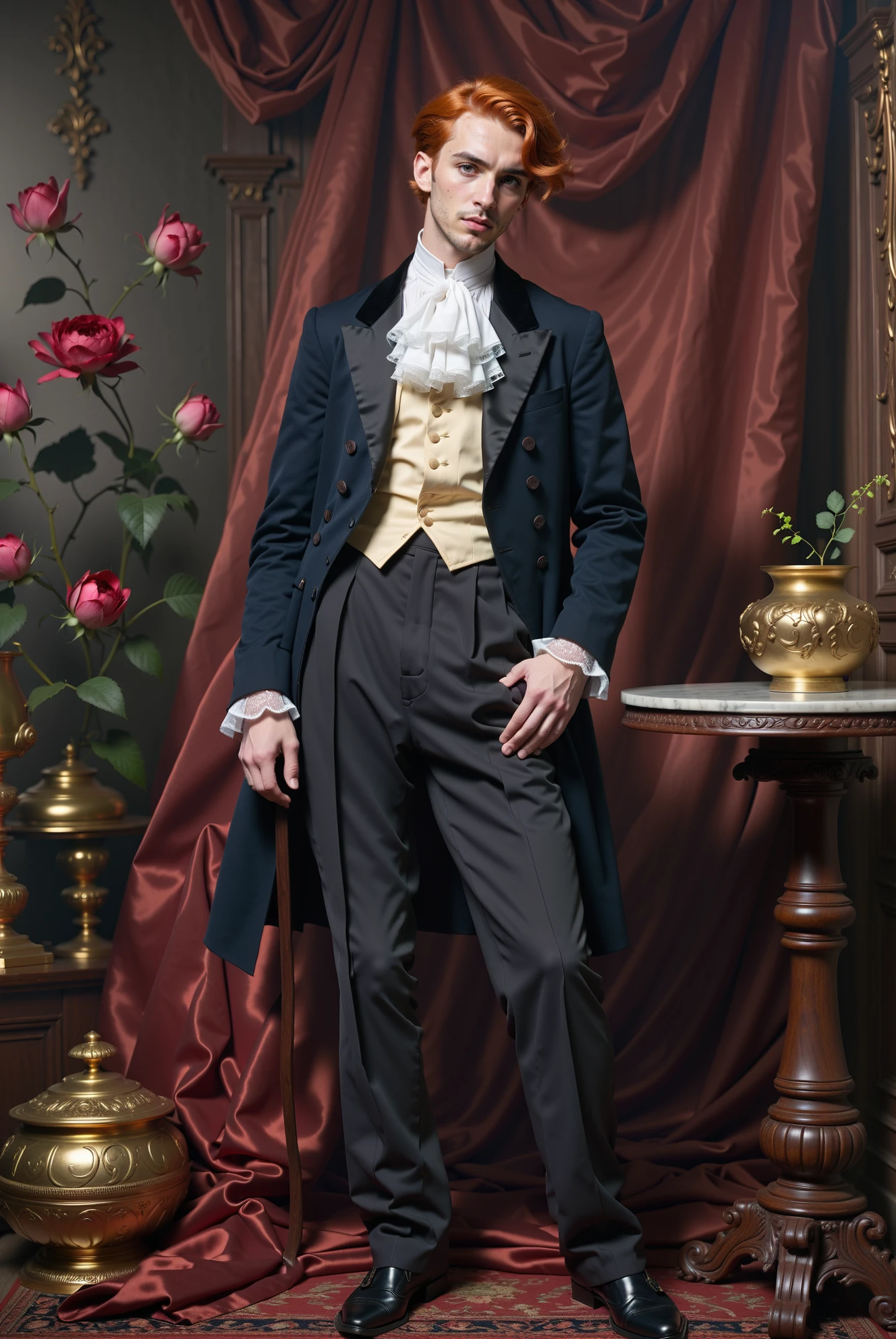 (full body:1.2), 1boy, man, ruggedly handsome, solo, [:creative costume design,:0.2] engineer, caucasian, mediumvioletred hair, (slim:1) build<lora:EnvyStudioPortraitXL01:1>