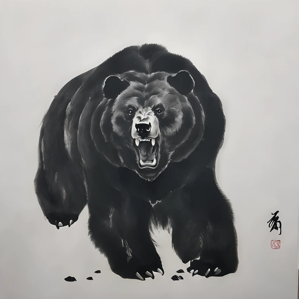 chinese ink painting of an angry bear