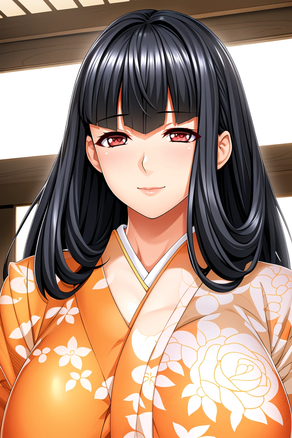 Simple White Background,
Orange kimono,white rose print,japanese clothes,wide sleeves,long sleeves,
<lora:Uikawa_Shino_Niizuma-KK77-V1:0.7>,
red eyes, black hair,bangs,Long hair,
<lora:Oda_Non_Style-KK77-V2:0.3>,<lora:more_details:0.1>,
1 girl, 20yo,Young female,Beautiful long legs,Beautiful body,
Beautiful Nose,Beautiful character design, perfect eyes, perfect face,expressive eyes,perfect balance,
looking at viewer,(Focus on her face),closed mouth, (innocent_big_eyes:1.0),(Light_Smile:0.3),
official art,extremely detailed CG unity 8k wallpaper, perfect lighting,Colorful, Bright_Front_face_Lighting,White skin,
(masterpiece:1.0),(best_quality:1.0), ultra high res,4K,ultra-detailed,
photography, 8K, HDR, highres, absurdres:1.2, Kodak portra 400, film grain, blurry background, bokeh:1.2, lens flare, (vibrant_color:1.2),professional photograph,
(Beautiful,large_Breasts:1.4), (beautiful_face:1.5),(narrow_waist),