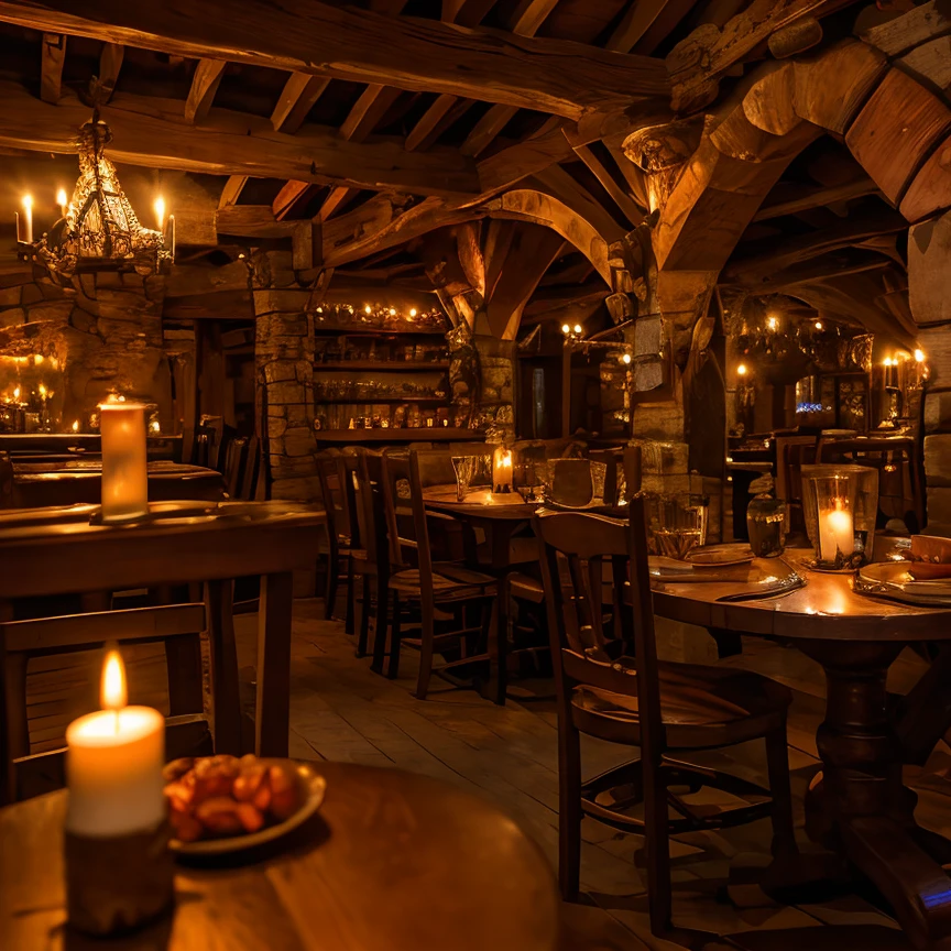 (masterpiece:1.2), (best quality,:1.2), 8k, HDR, ultra detailed, ((photorealistic)), perfect anatomy, professional light, cinematic lighting, fashion photography, ambient lighting, <lora:detail_slider_v4:2.5>, a medieval tavern, long tables, chairs, candles, smoke in the air, fireplace, stairs leading up, shields on the wall, ((perfect hands)), perfect faces, FanTav, <lora:FantasyTavern-10:0.7>, epiCPhoto