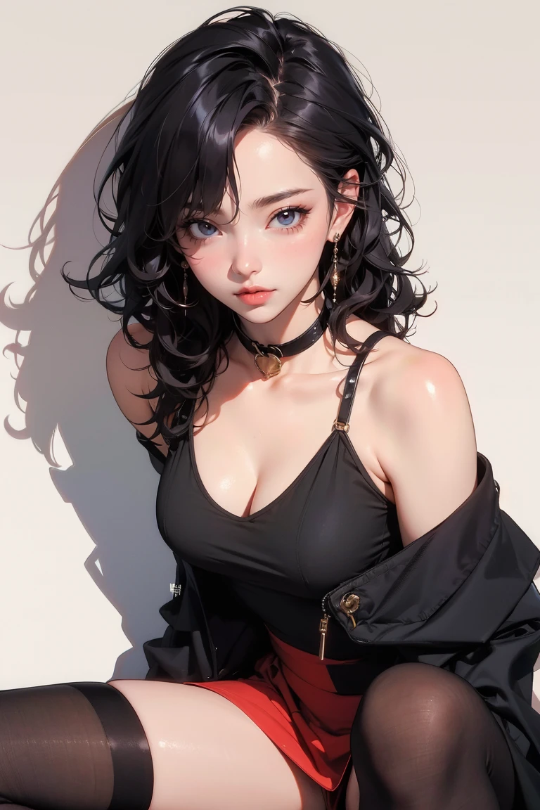 detailed portrait of a beautiful woman, 1girl, (AngelMS:1.4), midriff, looking at viewer, (cleavage), cropped jacket, best quality, 4k, 8k, highres, masterpiece:1.2, ultra-detailed, URBAN SAMURAI,holding a dagger each hand, fullbody shot