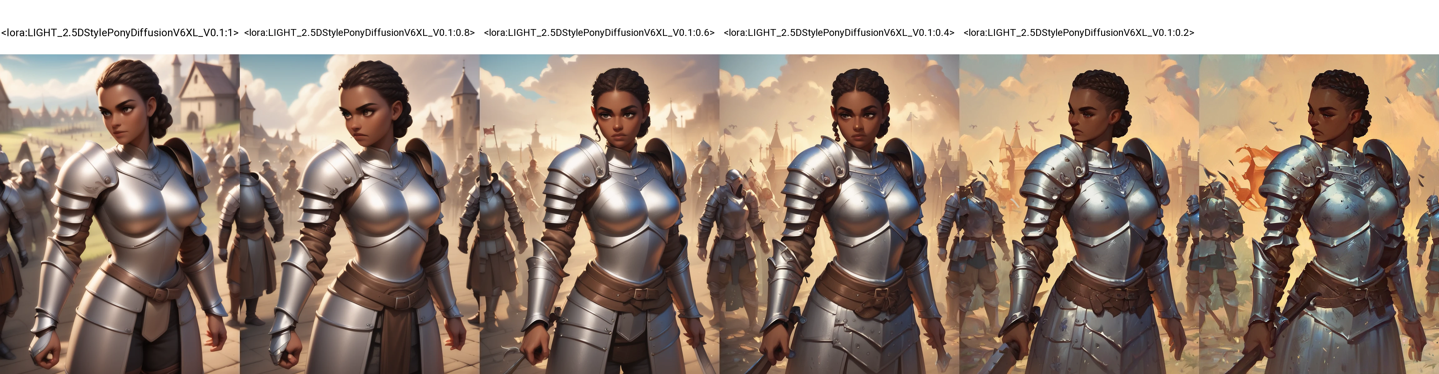 <lora:LIGHT_2.5DStylePonyDiffusionV6XL_V0.1:1>,score_9,score_8_up,score_7_up,score_6_up,score_5_up,score_4_up,woman in armor standing in a battlefield,armor,dark skin,medieval,fantasy,solo focus,epic,