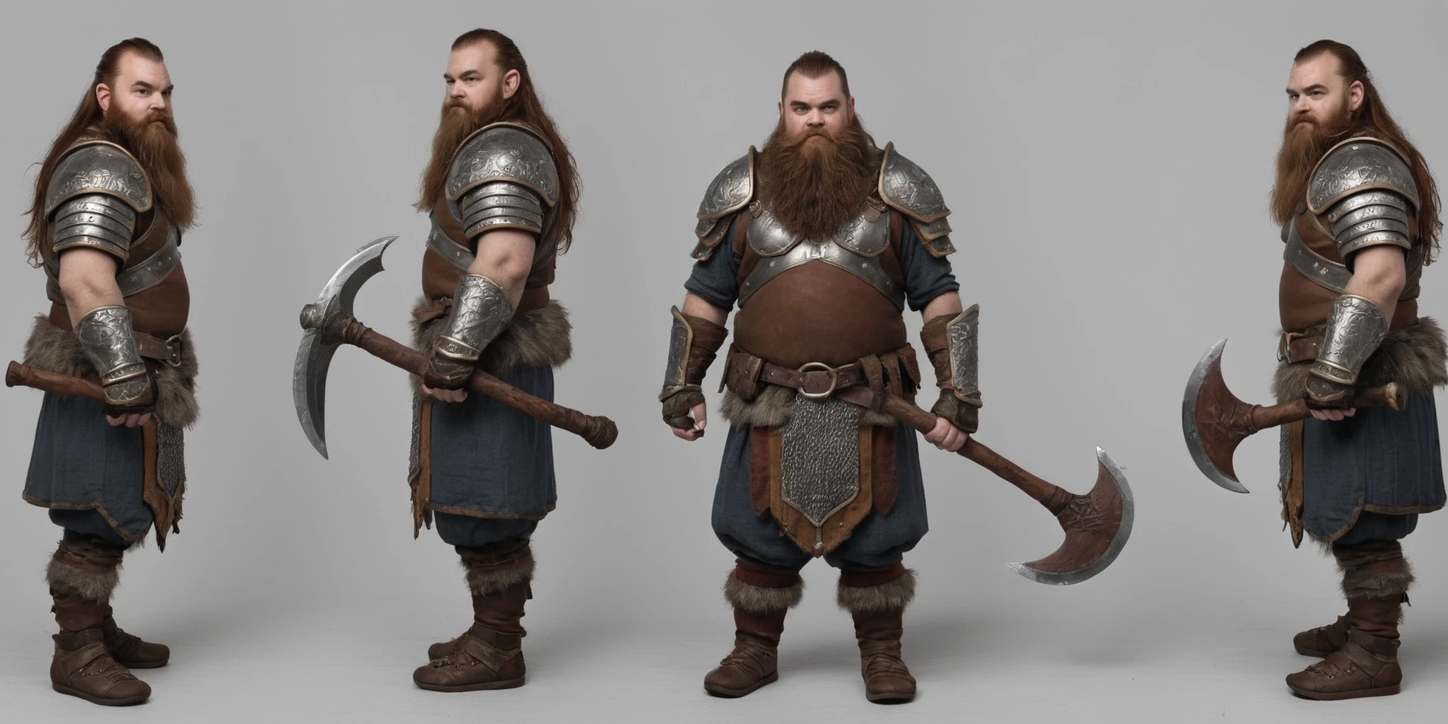 (sixviews:1.1), a dwarf standing,wearing armor,holding an axe, <lora:sixviews_sdxl_v4:.8>