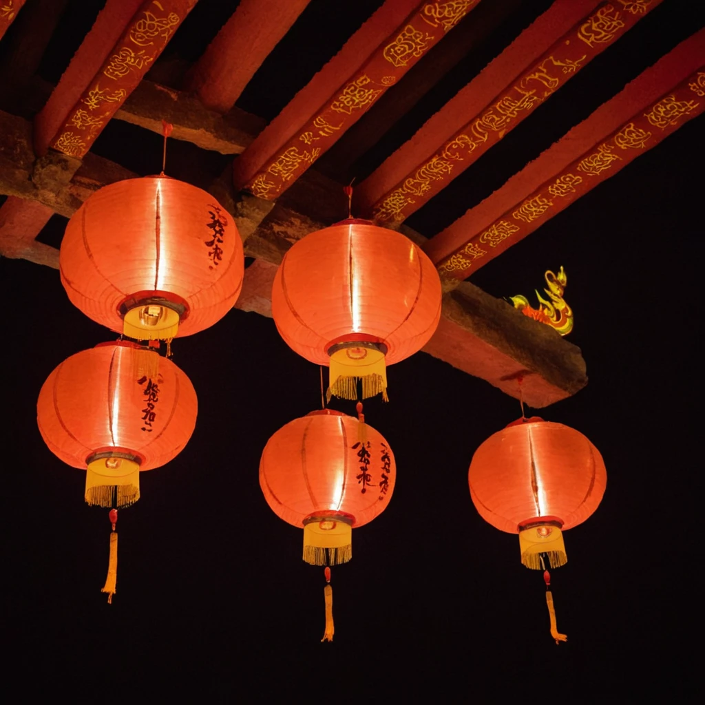 photography,lunarnewyear style,beautiful latern, at a pagoda at night,deep of field, solo focus<lora:lunarnewyearSDXL:1>