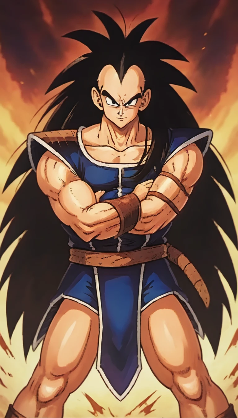 Role-playing game (RPG) style fantasy <lora:RadditzXL:.7>radditz man, long hair, fantasy background <lora:NamekXL:.7>namek, detailed eyes <lora:SDXL_Sacred_beast:.5> . Detailed, vibrant, immersive, reminiscent of high fantasy RPG games