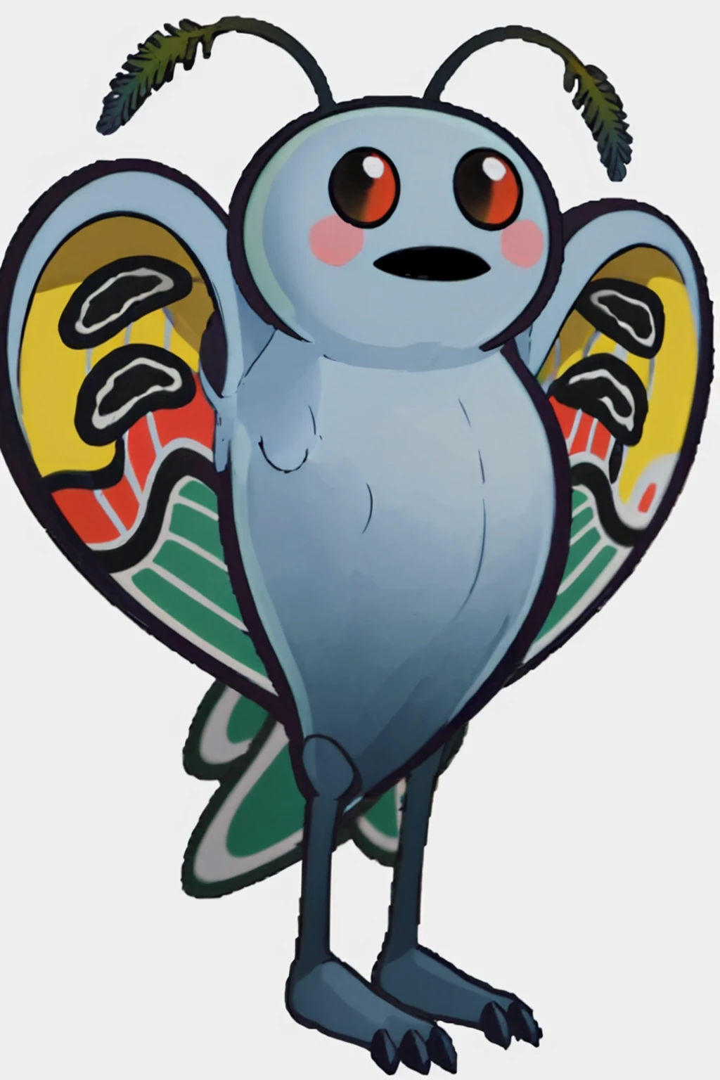 masterpiece, best quality, solo, looking at viewer, <lora:PM-TTYD-SpritesV2_Fp_1:0.7>, simple background, full body, chibi, black eyes, solid oval eyes, outline, <lora:Mothman_Fp:1>, mothmansmt, (no humans:1.3), pokemon \(creature\), standing,