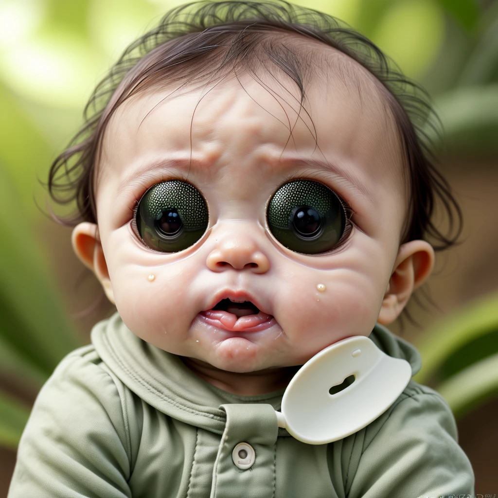 photo realistic, baby food commercial,  insect human baby, cute, deformed, portrait, compound eyes, antenna, Gerber style, photograph, grain  <lora:baby_face_v1:.1>,<lora:QYPTOXMACR0:.2>, <lora:ColorSem01:.08>
