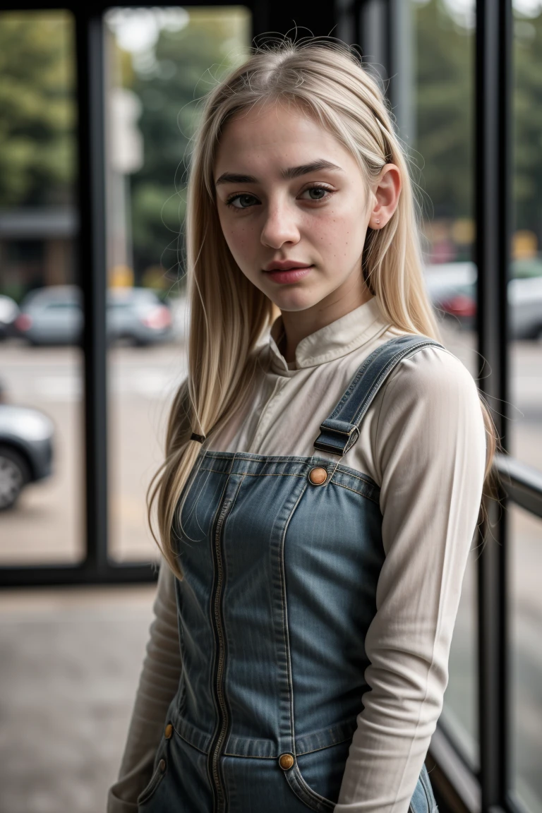 RAW photo, tv_Jane_Blonde_MXAI_V1 , thoughtful expression,standing, wearing coveralls , camper, pale skin, facing the camera, full body shot, flirting with the camera, instagram pose, photo, f1.4, 40mm, raw, 8k, textured skin, skin pores, intricate details, PA7_Photo <lora:detail_slider_v4:0.7>