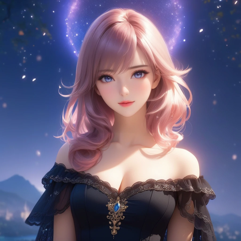 1girl, fallen soul, magic, dimming fantasy background, beautiful, sexy, arrogant, majestic, glancing eyes, slight smile, rosy lips, bimbo, ((best_quality)), ((masterpiece)), (highly_detailed), perfect_details, ultra_high_res, 4k, 8K, insanely, absurd_res
