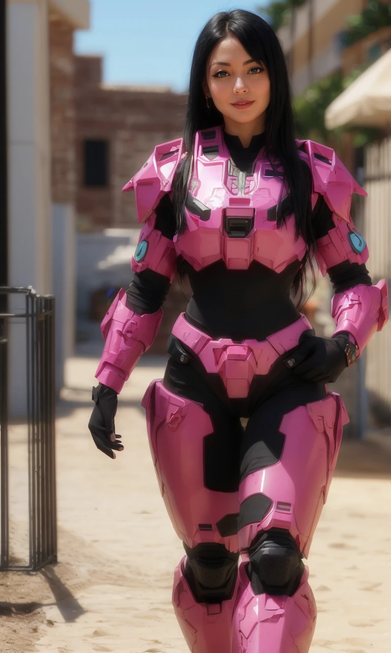 TheLoveChief2024, milf, black hair, beautifulbest quality, armor, master chief, full body, beautiful woman, heart hands pose