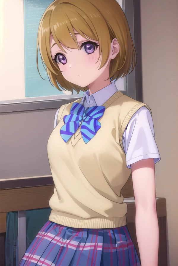 hanayokoizumi, <lora:hanayo koizumi s1-lora-nochekaiser:1>,
hanayo koizumi, short hair, brown hair, (purple eyes:1.1),
BREAK skirt, bow, school uniform, socks, plaid, kneehighs, plaid skirt, sweater vest, summer uniform, otonokizaka school uniform,
BREAK indoors, classroom,
BREAK looking at viewer, (cowboy shot:1.5),
BREAK <lyco:GoodHands-beta2:1>, (masterpiece:1.2), best quality, high resolution, unity 8k wallpaper, (illustration:0.8), (beautiful detailed eyes:1.6), extremely detailed face, perfect lighting, extremely detailed CG, (perfect hands, perfect anatomy),