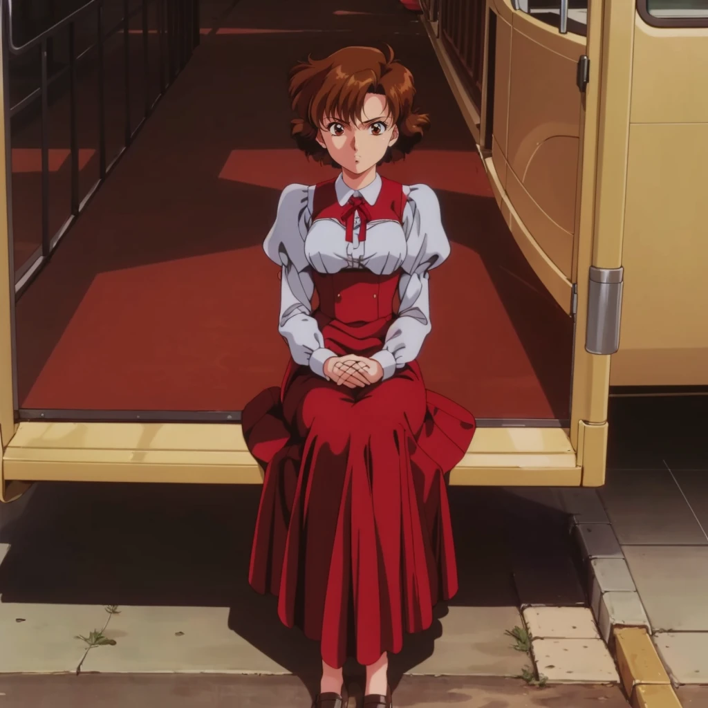 <lora:ReikaChang002:0.7>,
ReikaChang,1girl,brown hair,short hair,brown eyes,solo,
white shirt,puffy sleeves,long_sleeves,red ribbon,
long skirt,sitting,