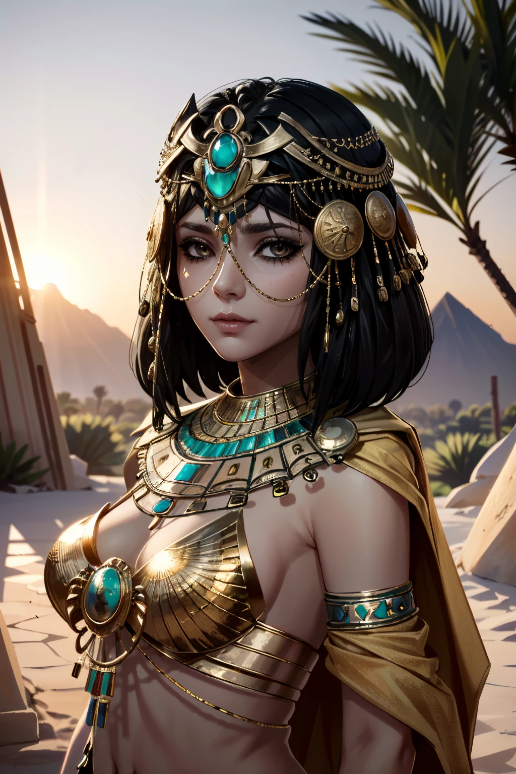 ((ultra detailed, masterpiece, absurdres))
<lora:ACOCleopatra:0.9>
ACOCleopatra, 1girl, black hair, brown eyes, jewelry, dark skin, egyptian, desert, noon, intense and shimmering sunlight