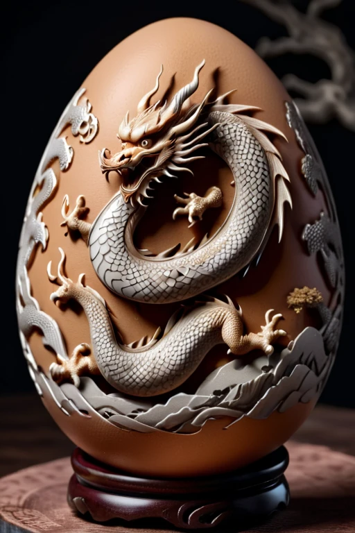 Amber carving design styles,Double Dragons Playing with a Pearl, Qi Baishi and Chen Longque、Chen Dingbo's dynamic illustration pumpkin carving, Octane Rendering,(best quality, masterpiece, representative work, Official Art, professional, 8K:1.3)