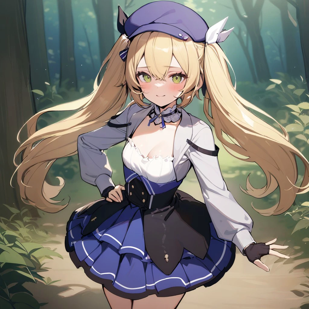 1girl, solo, dokibird, beret, small breasts, tree, forest, masterpiece, best quality <lora:Dokibird:1.0>