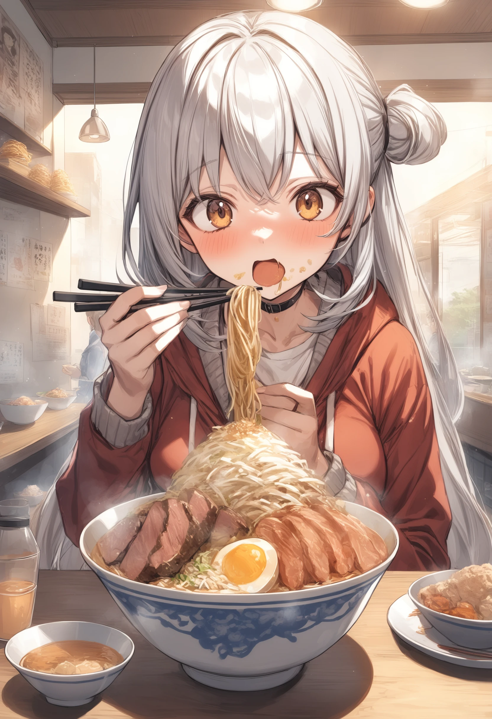 1girl, <lora:sdxl2-flat2-512b:-1>,medium breasts,school uniform,
<lora:jirouXLv1:0.6>,jirou,
food, chopsticks, noodles, ramen, bowl, open mouth,upper body, eating, indoors, egg, meat, vegetable, restaurant,
best quality,medium quality,