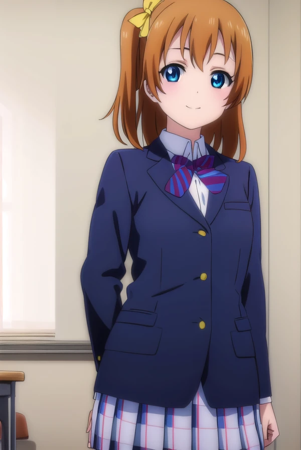 honokakousaka, <lora:honoka kousaka s1-lora-nochekaiser:1>,
honoka kousaka, blue eyes, brown hair, hair bow, orange hair, one side up, short hair, yellow bow, smile,
BREAK skirt, school uniform, jacket, blazer, winter uniform, otonokizaka school uniform,
BREAK indoors, classroom,
BREAK looking at viewer, (cowboy shot:1.5),
BREAK <lyco:GoodHands-beta2:1>, (masterpiece:1.2), best quality, high resolution, unity 8k wallpaper, (illustration:0.8), (beautiful detailed eyes:1.6), extremely detailed face, perfect lighting, extremely detailed CG, (perfect hands, perfect anatomy),