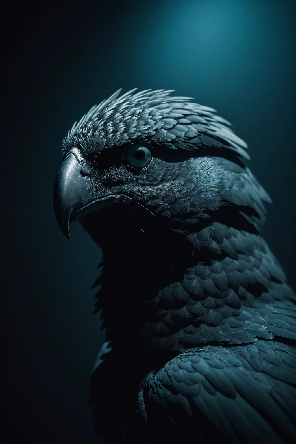 Cyberpunk Bird, Portrait Intricate Details,Perfect Composition,High Contrast,Atmospheric,Moody,Raw photo,realistic,cinematic lighting,soft shadows,sharp focus,fractal,colorful,depth of field,best quality,16k resolution,