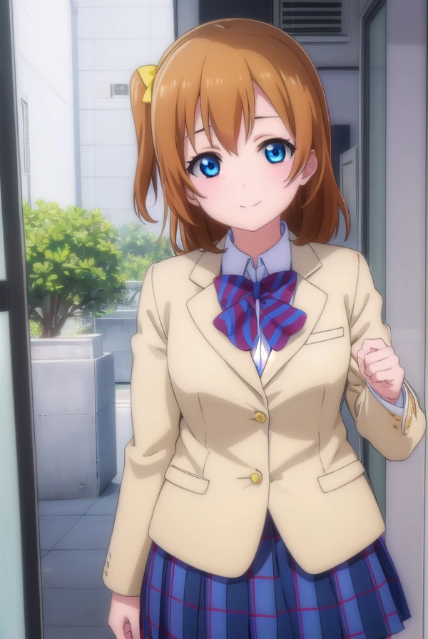 honokakousaka, <lora:honoka kousaka s1-lora-nochekaiser:1>,
honoka kousaka, blue eyes, brown hair, hair bow, orange hair, one side up, short hair, yellow bow, smile,
BREAK skirt, school uniform, jacket, blazer, winter uniform, otonokizaka school uniform,
BREAK indoors, classroom,
BREAK looking at viewer, (cowboy shot:1.5),
BREAK <lyco:GoodHands-beta2:1>, (masterpiece:1.2), best quality, high resolution, unity 8k wallpaper, (illustration:0.8), (beautiful detailed eyes:1.6), extremely detailed face, perfect lighting, extremely detailed CG, (perfect hands, perfect anatomy),