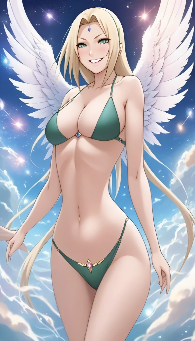 ethereal fantasy concept art of <lora:TsunadeXL:.8> Tsunade, full body, detailed eyes <lora:SDXL_Sacred_beast:.2> <lora:breasts_slider_v2:7> bikini, angel wings <lora:add-detail-xl:2> heavier, smiling, cosmos . magnificent, celestial, ethereal, painterly, epic, majestic, magical, fantasy art, cover art, dreamy