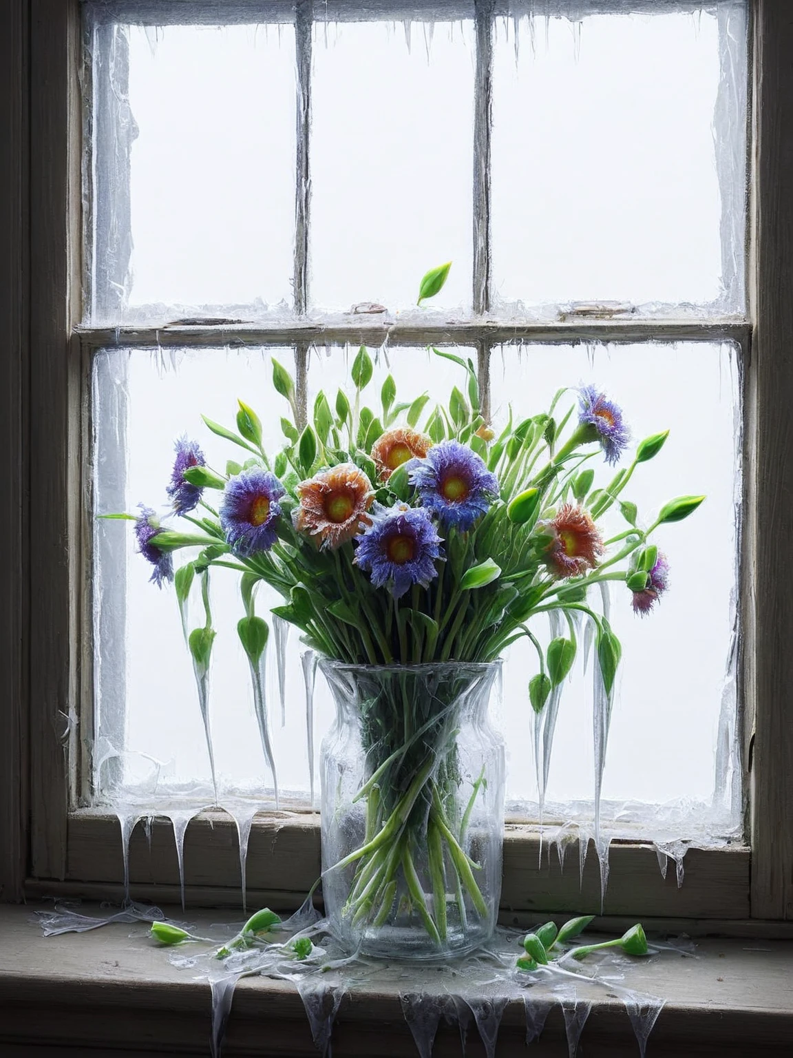 ais-sproutz wilted bouquet of flowers, on a window sill <lora:Sprouting_Spring_SDXL:1>