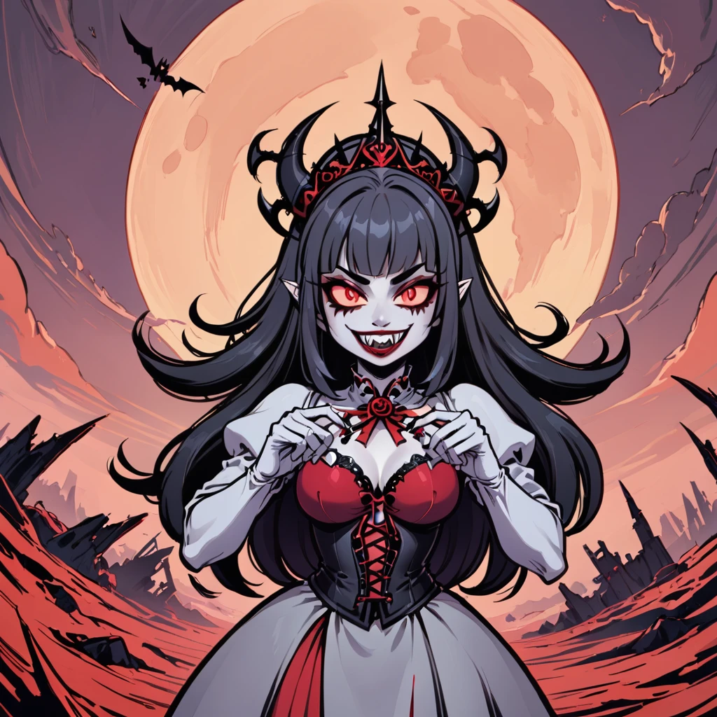 (masterpiece, best quality, high resolution), solo, 1girl, vampire girl showing her teeth