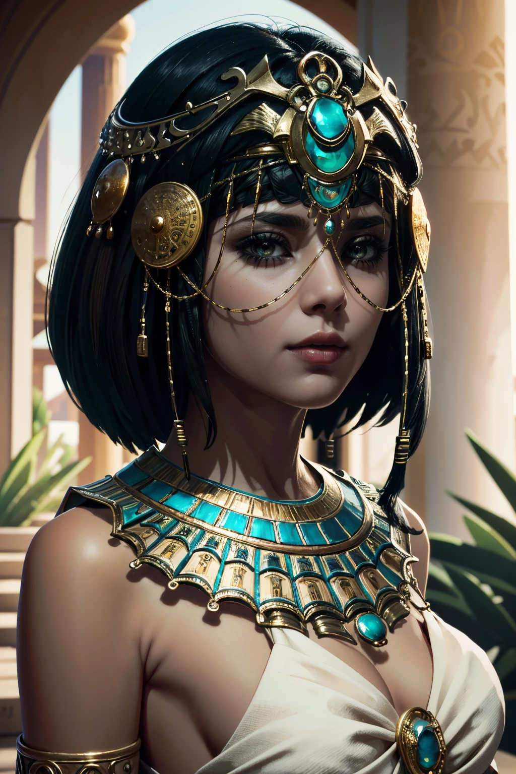 Cleopatra, vintage, Mystic, antiguidade, rosto detalhado, olhar marcante, deslumbrante, qualidade, Luz e sombra extremas, rim lighting, side lighting, rim lighting, olhos detalhados, cabelo detalhado, Mapeamento de tons , destaques especulares, ultra detalhado, 2k cg papel de parede detalhado, Obra de arte, melhor qualidade, arte oficial, FadaVibes