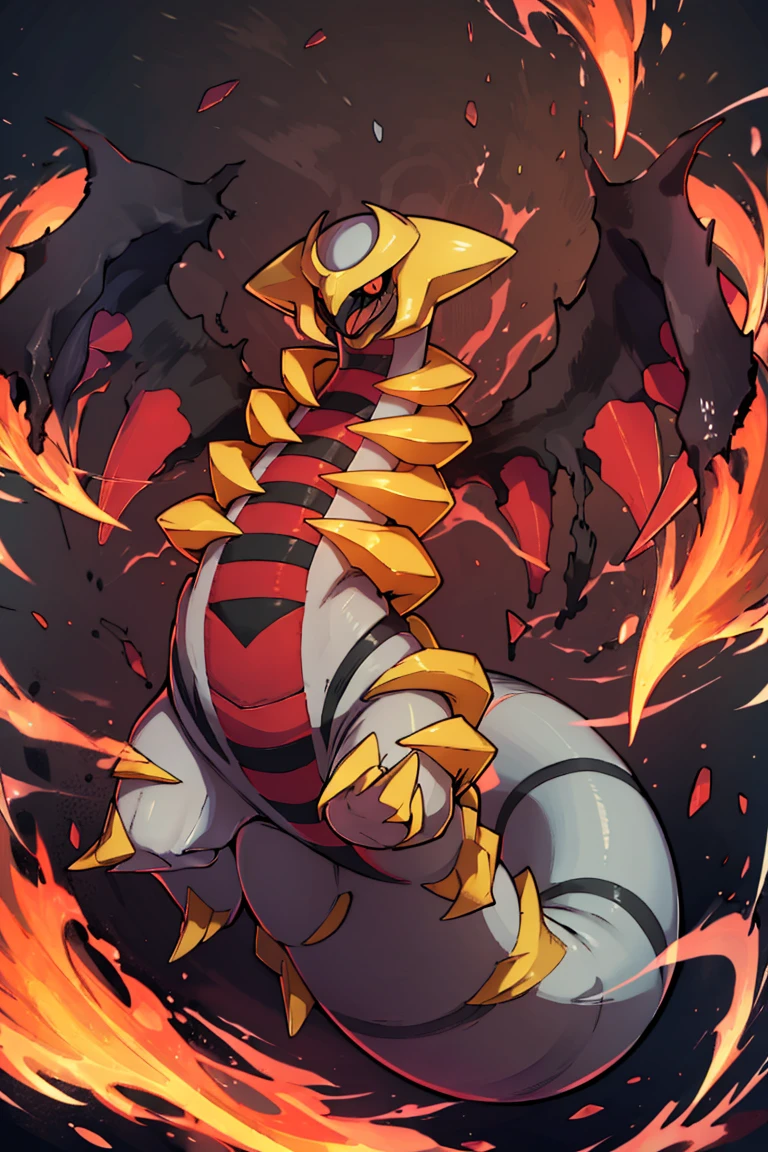 ((masterpiece,best quality)), absurdres,
<lora:Giratina:0.8>, Giratina, no humans, solo,
red crescent moon, red theme, red glow,
animal focus, black sclera, black wings, claws, colored sclera, colored skin, creatures (company), game freak, gen 4 pokemon, giratina, giratina (altered), grey skin, legendary pokemon, nintendo, no humans, open mouth, pokemon, pokemon (creature), red eyes, spikes, tail,