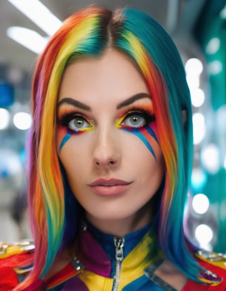 rlystylr woman , <lora:Rolyat-000006:1>, cosplaying as Starlight from The Boys tv show, high quality, masterpiece, gorgeous, cinematic, dramatic ambient, highly detailed, very cool, futuristic, sharp focus, intricate, vibrant, color, epic light