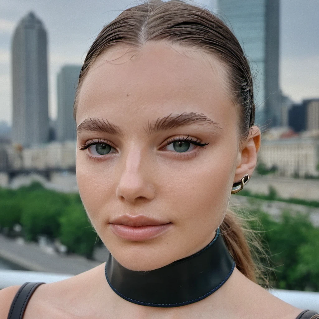 (Skin Texture, pores, natural,iPhone,RAW)), natural lighting,Highest Quality full body photo of a stunning woman ,black thin choker, Nikon Z9, realistic matte skin,  blurry city in the background, 8K, symmetric,  Negative prompt: ugly, deformed, airbrushed, photoshop, rendered, (multiple people), blurry, cleavage, red lipstick, 
Steps: 30, Size: 1024x1024, Seed: 359619618, Model: juggernautXL_v7Rundiffusion, Version: v1.7.0, Sampler: DPM++ 2S a Karras, CFG scale: 5.5, Model hash: 0724518c6b, "krfroseth_xl_1_standard_merger_14_90_02_08: 5b5439b0311c"
