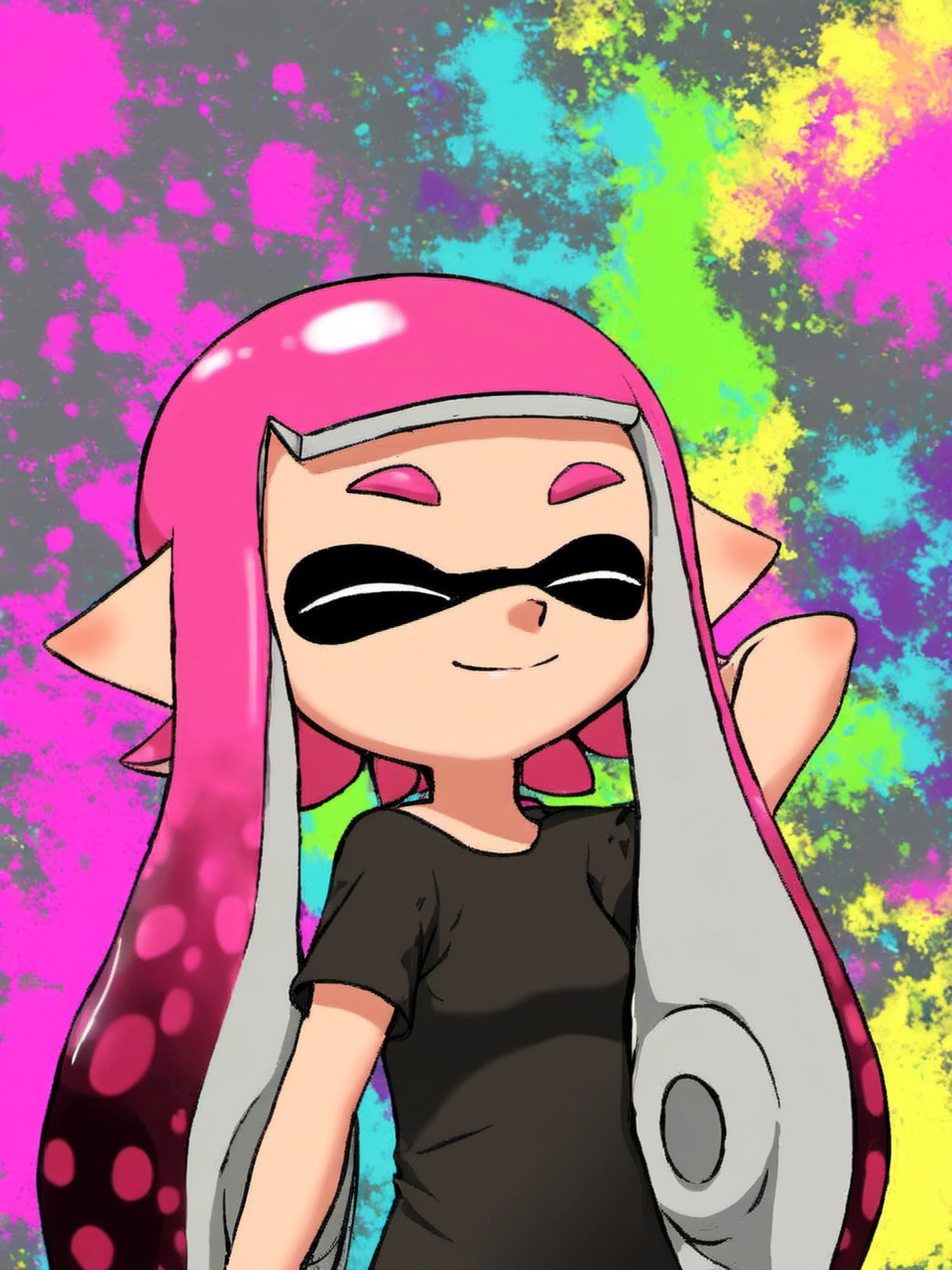 splatoon style anime illustration,(many suckers in hair,hair like tentacles),octopus shota,skiny tank-top,Denim shorts,dark skin,((sweat)),in street,open crotch,open mouth,