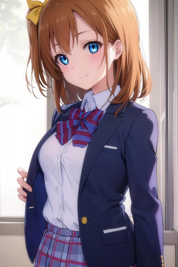 honokakousaka, <lora:honoka kousaka s1-lora-nochekaiser:1>,
honoka kousaka, blue eyes, brown hair, hair bow, orange hair, (one side up:1.2), short hair, yellow bow, smile,
BREAK skirt, school uniform, jacket, blazer, winter uniform, otonokizaka school uniform,
BREAK indoors, classroom,
BREAK looking at viewer, (cowboy shot:1.5),
BREAK <lyco:GoodHands-beta2:1>, (masterpiece:1.2), best quality, high resolution, unity 8k wallpaper, (illustration:0.8), (beautiful detailed eyes:1.6), extremely detailed face, perfect lighting, extremely detailed CG, (perfect hands, perfect anatomy),