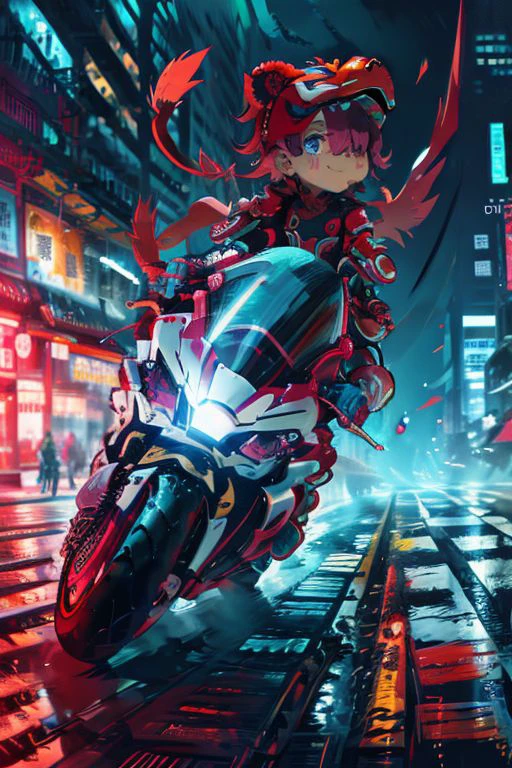 Dynamic Angle,Perspective,High Point,pov,
xuer lion head,child,full body,
<lora:~Q?-dibXf xuer future motorcycle:0.7>,(hair over one eye:1.1),(city,cityscape:1.2),on motorcycle,xuer future motorcycle,
<lora:~Q?-r[P^=Q?zrH xuer lion head:0.8>,kind_smile,