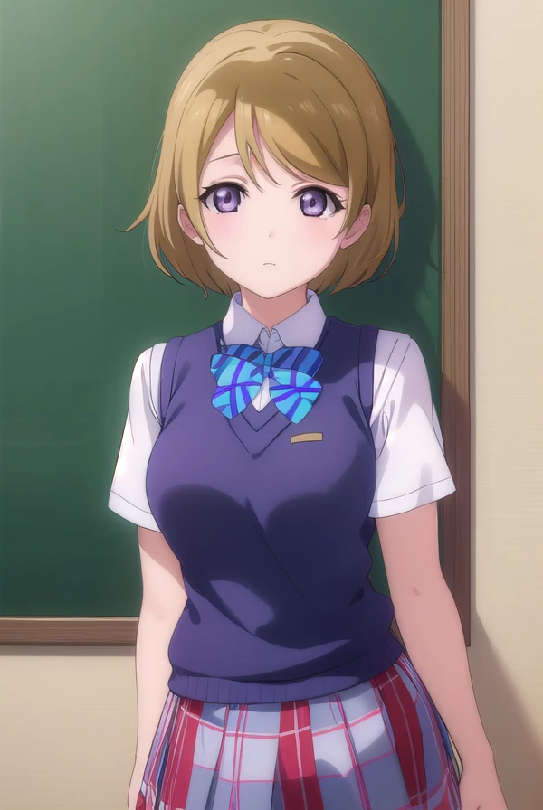 hanayokoizumi, <lora:hanayo koizumi s1-lora-nochekaiser:1>,
hanayo koizumi, short hair, brown hair, (purple eyes:1.1),
BREAK skirt, bow, school uniform, socks, plaid, kneehighs, plaid skirt, sweater vest, summer uniform, otonokizaka school uniform,
BREAK indoors, classroom,
BREAK looking at viewer, (cowboy shot:1.5),
BREAK <lyco:GoodHands-beta2:1>, (masterpiece:1.2), best quality, high resolution, unity 8k wallpaper, (illustration:0.8), (beautiful detailed eyes:1.6), extremely detailed face, perfect lighting, extremely detailed CG, (perfect hands, perfect anatomy),