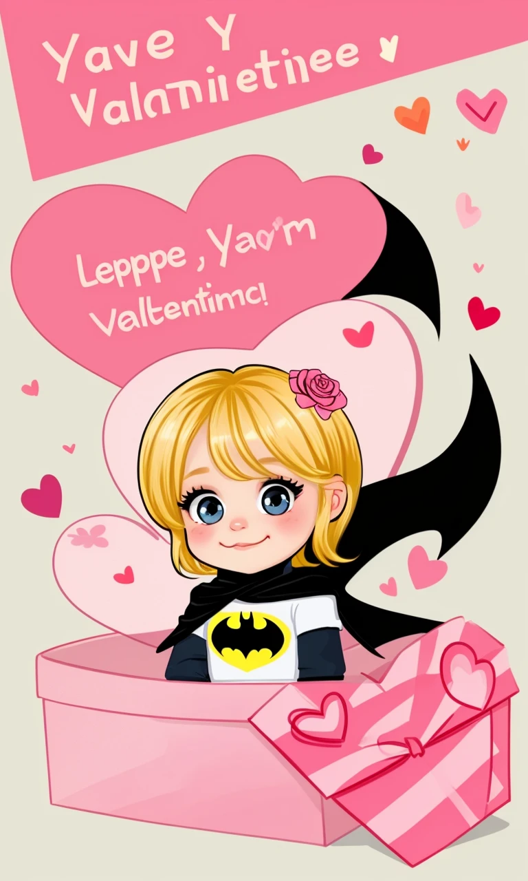 Vcards2024, valentine, simple background, love heart, cute, adorable, best quality, chibi batman, 1boy,