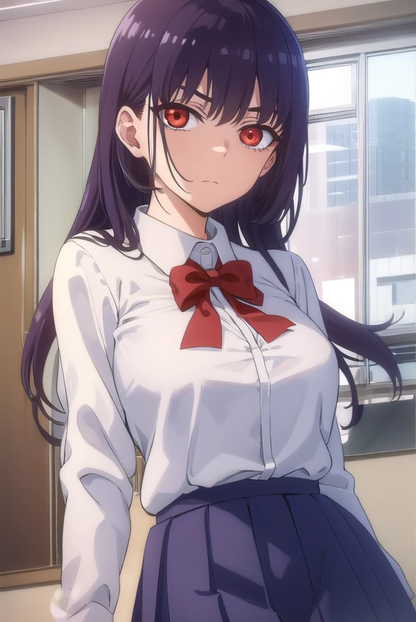 sanasunomiya, <lora:sana sunomiya s1s2-lora-nochekaiser:1>,
sana sunomiya, long hair, bangs, black hair, (red eyes:1.4), hime cut, (ringed eyes:1.5)
BREAK skirt, shirt, long sleeves, bow, school uniform, white shirt, pleated skirt, collared shirt, bowtie, red bow, blue skirt, red bowtie, shirt tucked in,
BREAK indoors, classroom,
BREAK looking at viewer, (cowboy shot:1.5),
BREAK <lyco:GoodHands-beta2:1>, (masterpiece:1.2), best quality, high resolution, unity 8k wallpaper, (illustration:0.8), (beautiful detailed eyes:1.6), extremely detailed face, perfect lighting, extremely detailed CG, (perfect hands, perfect anatomy),