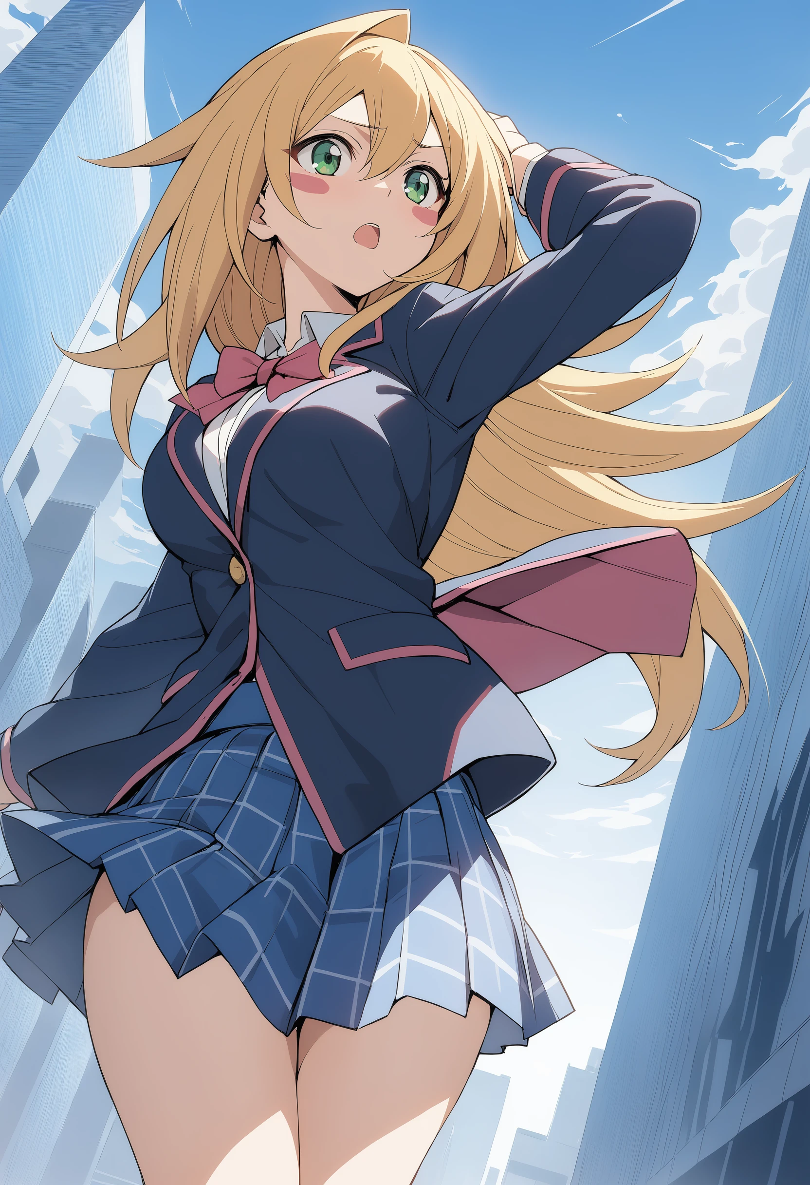 Cristia AOT, 1 girl, alone, Krista Lenz, smile, hair between eyes, blue eyes, blonde hair, Jacket, medium hair,