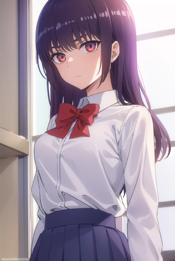 sanasunomiya, <lora:sana sunomiya s1s2-lora-nochekaiser:1>,
sana sunomiya, long hair, bangs, black hair, (red eyes:1.3), hime cut,
BREAK skirt, shirt, long sleeves, bow, school uniform, white shirt, pleated skirt, collared shirt, bowtie, red bow, blue skirt, red bowtie, shirt tucked in,
BREAK indoors, classroom,
BREAK looking at viewer, (cowboy shot:1.5),
BREAK <lyco:GoodHands-beta2:1>, (masterpiece:1.2), best quality, high resolution, unity 8k wallpaper, (illustration:0.8), (beautiful detailed eyes:1.6), extremely detailed face, perfect lighting, extremely detailed CG, (perfect hands, perfect anatomy),